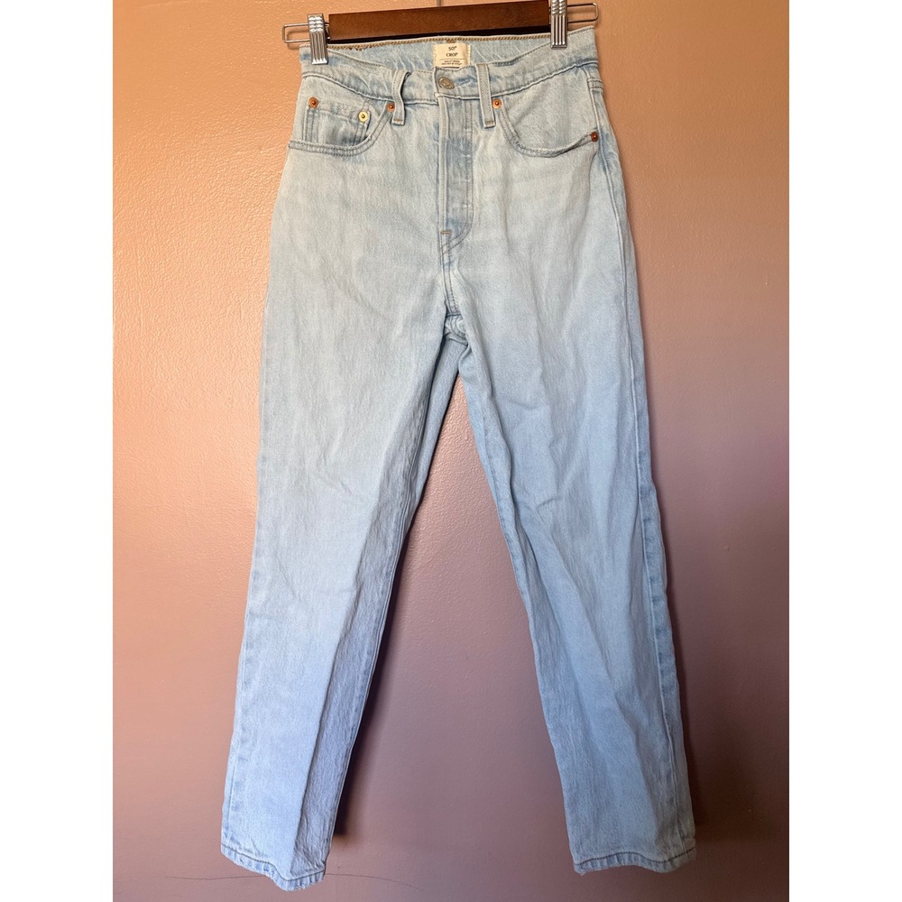 Levis 501 Crop Size 24 Light Wash Denim Straight Leg High Rise Button Fly Jeans